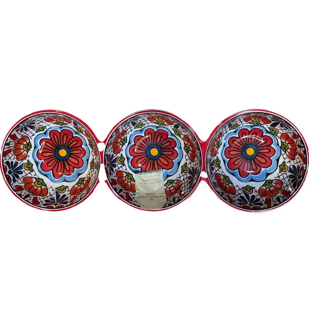 Artisan De Luxe 3 Part DIP SERVING BOWLS Red Spanish Tile NEW‎ 14.5